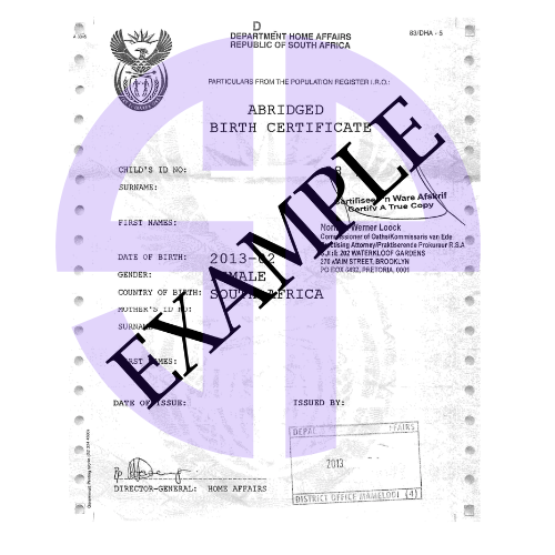 Abridged Birth Certificate South Africa