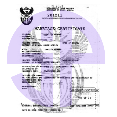 Abridged Marriage Certificate South Africa