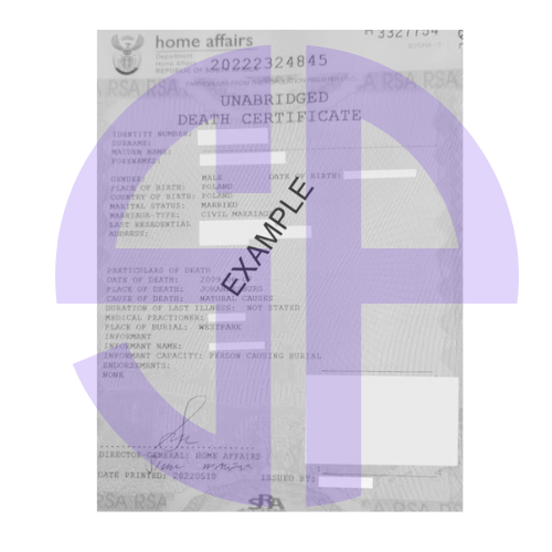 Unabridged Death Certificate South Africa