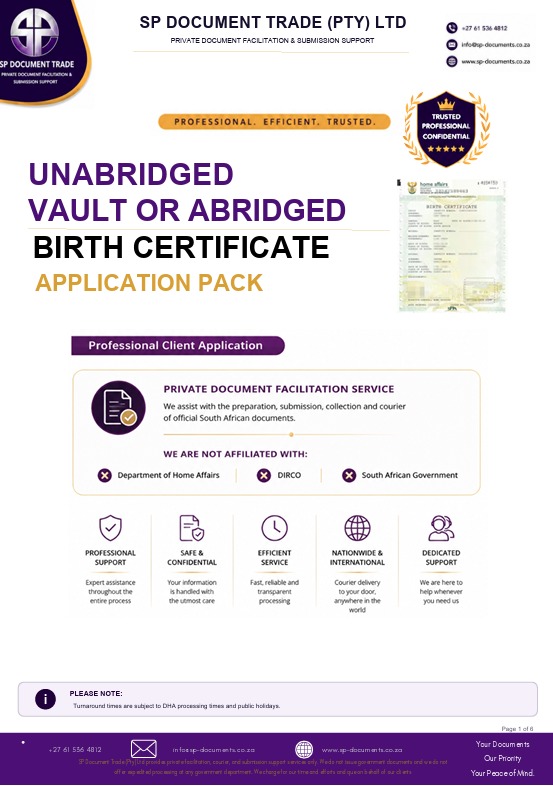 SP Documents Birth Certificate Application Pack